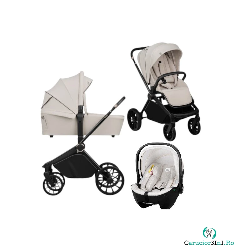 Carucior 3 in 1, Lionelo, Mika Plus, Cu scoica auto Moxie Bej, Reversibil, Cu sistem de ventilatie 3D, Cu accesorii, Pana la 22 kg, EN1888-1 EN1888-2 EN1466 ECE R129, Bej la 2,619.99 lei ron