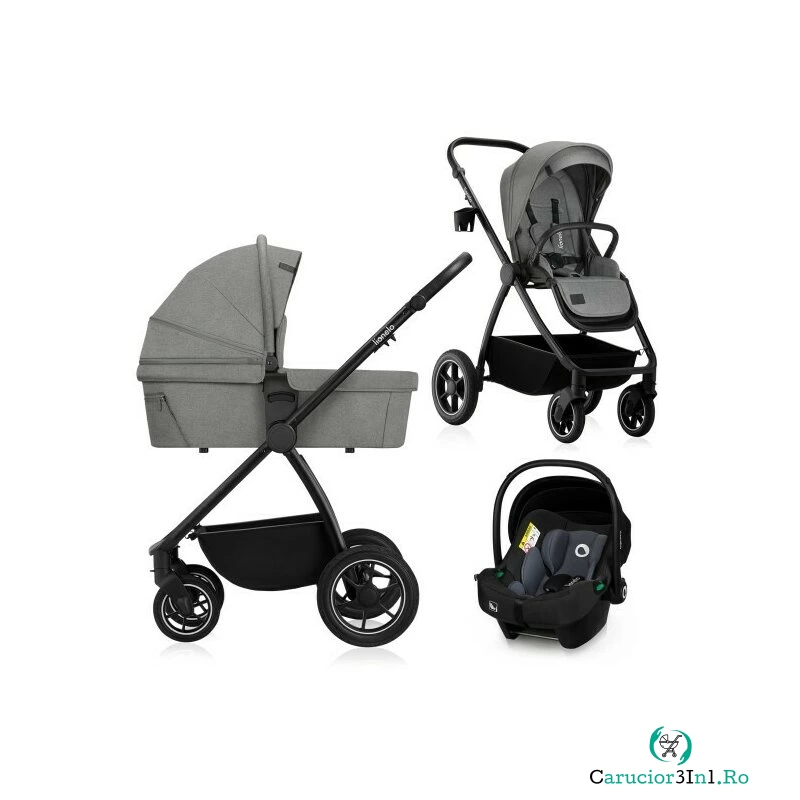 Carucior 3 in 1, Lionelo, Meril, Cu landou de dimensiune XL, Reversibil, Cu scoica auto testata ADAC, Cu accesorii, Pana la 22 kg, Conform cu EN1888-1 EN1888-2, EN1466, Gri la 2,231.99 lei ron