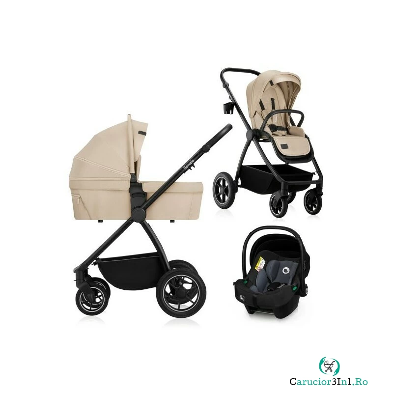 Carucior 3 in 1, Lionelo, Meril, Cu landou de dimensiune XL, Reversibil, Cu scoica auto testata ADAC, Cu accesorii, Pana la 22 kg, Conform cu EN1888-1 EN1888-2, EN1466, Bej la 2,231.99 lei ron