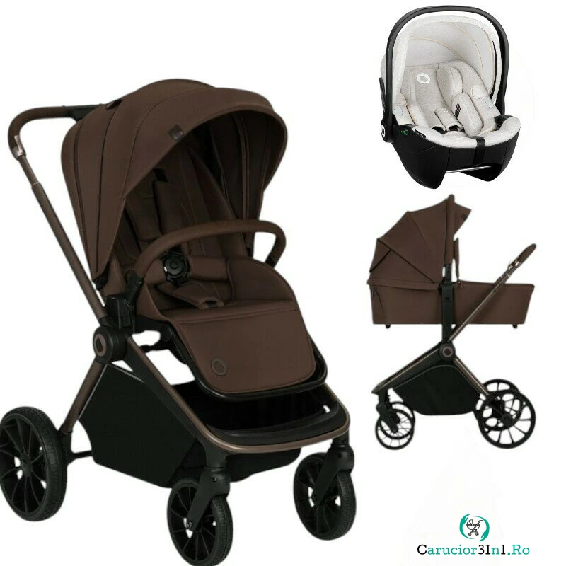Carucior 3 in 1, Lionelo, Mika Plus, Cu scoica auto Moxie Bej Reversibil, Cu sistem de ventilatie 3D, Cu accesorii, Pana la 22 kg, EN1888-1 EN1888-2 EN1466 ECE R129, Maro la 2,652.99 lei ron