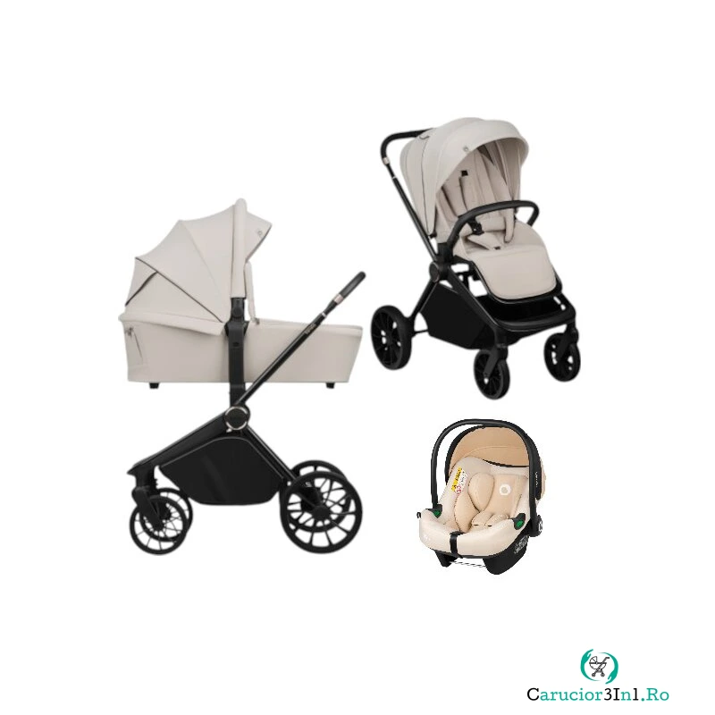 Carucior 3 in 1, Lionelo, Mika Plus, Cu scoica auto Bej testata ADAC, Reversibil, Cu sistem de ventilatie 3D, Cu accesorii, Pana la 22 kg, EN1888-1 EN1888-2 EN1466 ECE R129, Bej la 2,470.99 lei ron