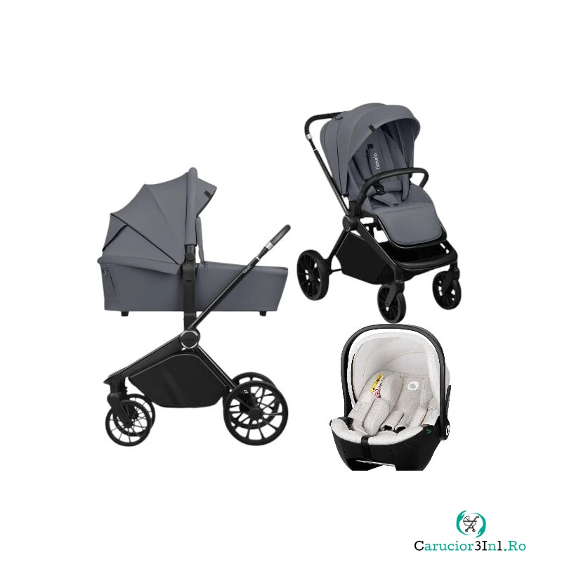 Carucior 3 in 1, Lionelo, Mika Plus, Cu scoica auto Moxie Bej, Reversibil, Cu sistem de ventilatie 3D, Cu accesorii, Pana la 22 kg, EN1888-1 EN1888-2 EN1466 ECE R129, Gri la 2,644.99 lei ron