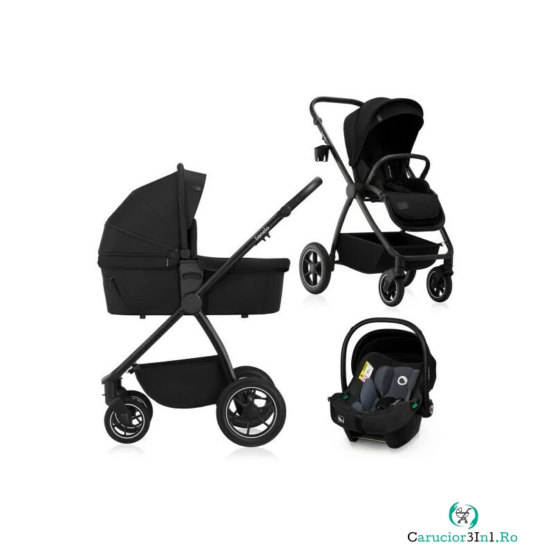 Carucior 3 in 1, Lionelo, Meril, Cu landou de dimensiune XL, Reversibil, Cu scoica auto testata ADAC, Cu accesorii, Pana la 22 kg, Conform cu EN1888-1 EN1888-2, EN1466, Negru la 2,231.99 lei ron