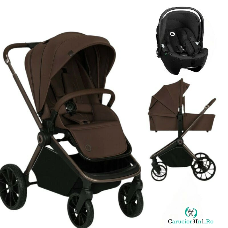 Carucior 3 in 1, Lionelo, Mika Plus, Cu scoica auto Moxie Negru Reversibil, Cu sistem de ventilatie 3D, Cu accesorii, Pana la 22 kg, EN1888-1 EN1888-2 EN1466 ECE R129, Maro la 2,652.99 lei ron