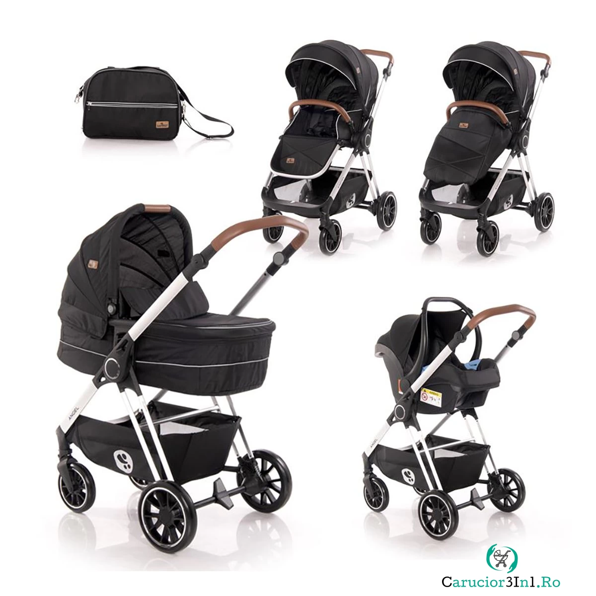 Set Carucior 3 in 1 Lorelli Angel, cadru din aluminiu, Black la 2,599.99 lei ron